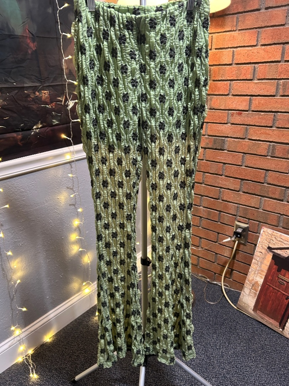Free People Green Gauze Bell Bottom Pants